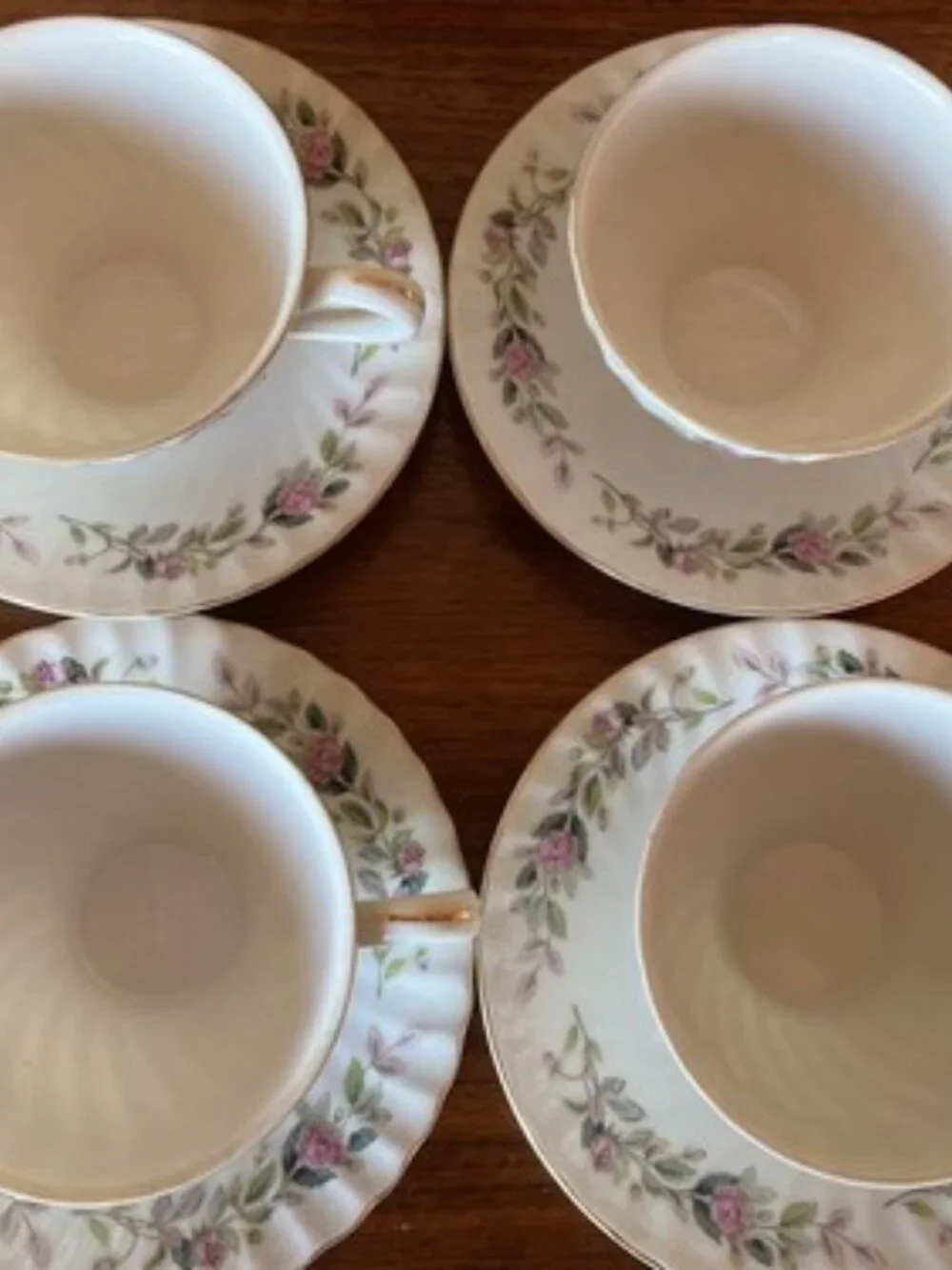 4 VINTAGE CREATIVE FINE CHINA #2345 JAPAN Tea Cups And Saucers Plate Pink Floral